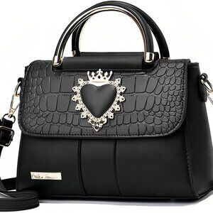 Black Love Heart Leather Crossbody Bag Small Satchel Handbag for Women
